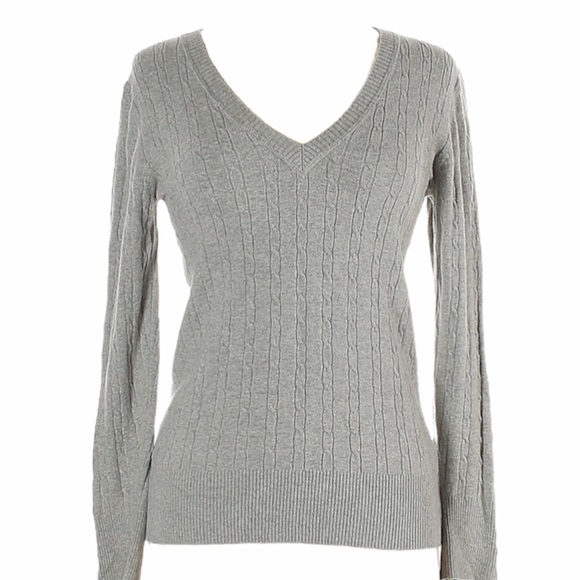SOLD Old Navy Women’s Cable knit V-Neck Gray Pullover Sweater Top 100% Cotton - Picture 2 of 4